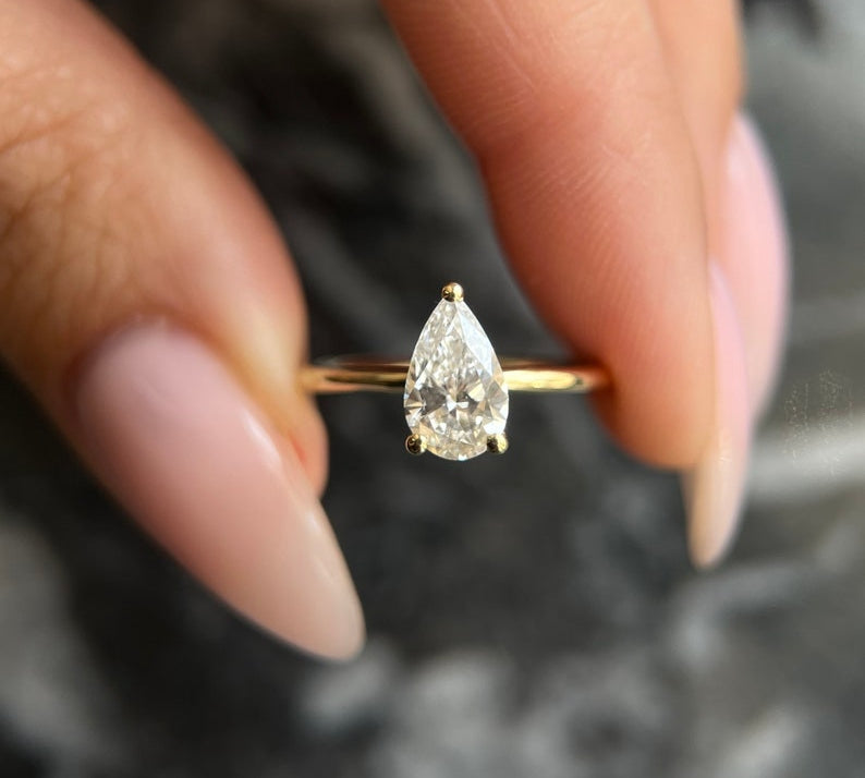 Pear Solitaire Lab Grown Diamond Engagement Ring
