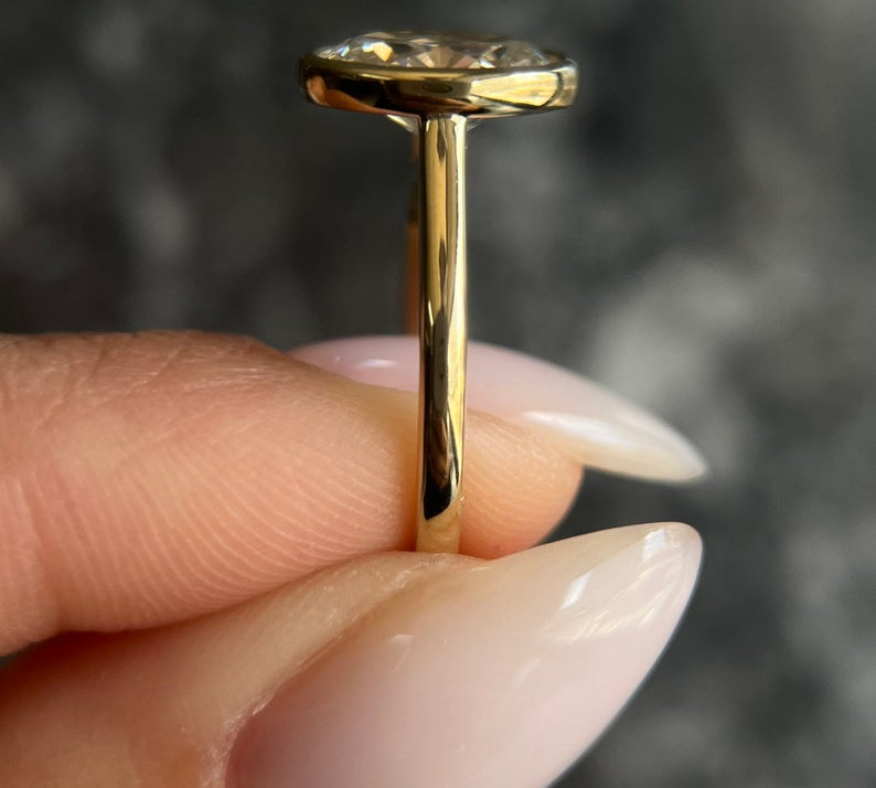 Oval Bezel Solitaire Lab Grown Diamond Engagement Ring