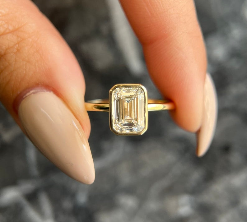 Emerald Bezel Lab Grown Diamond Engagement Ring
