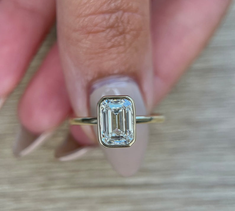 Emerald Bezel Lab Grown Diamond Engagement Ring