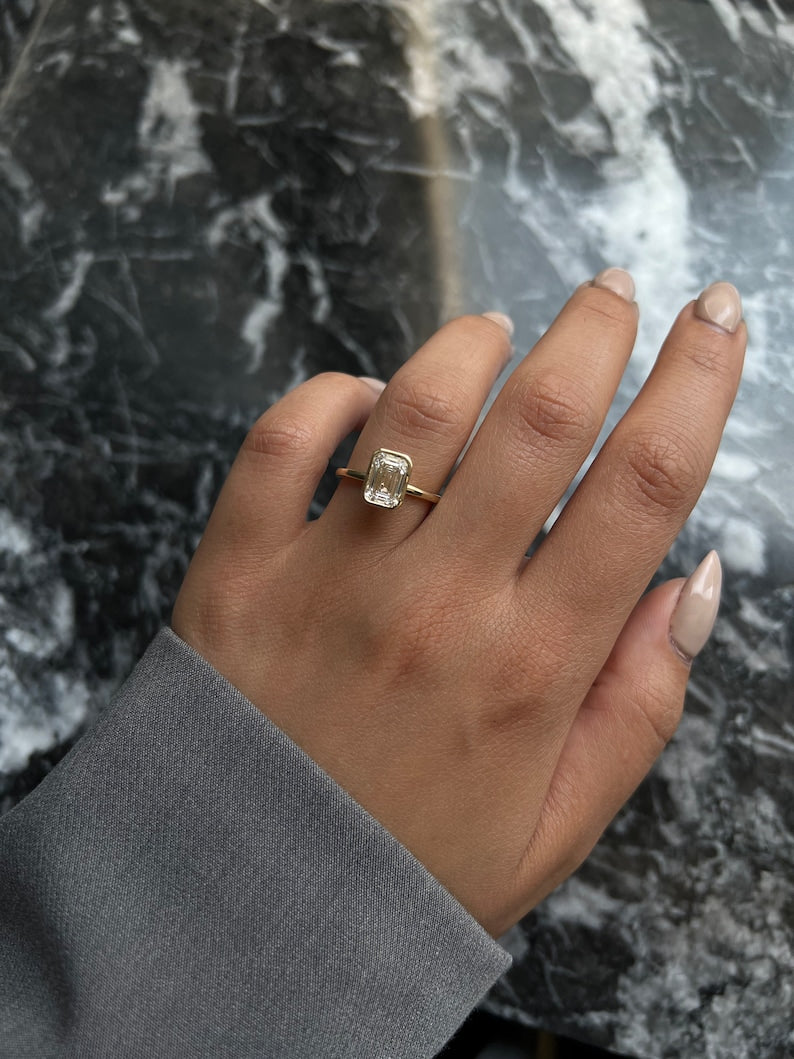 Emerald Bezel Lab Grown Diamond Engagement Ring