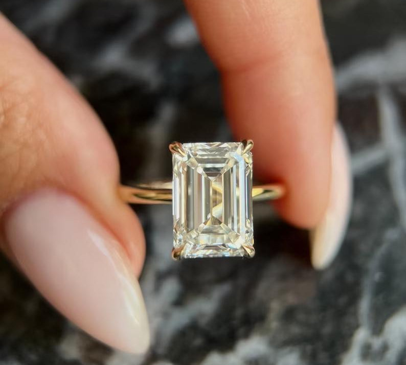 Emerald Solitaire Lab Grown Diamond Engagement Ring