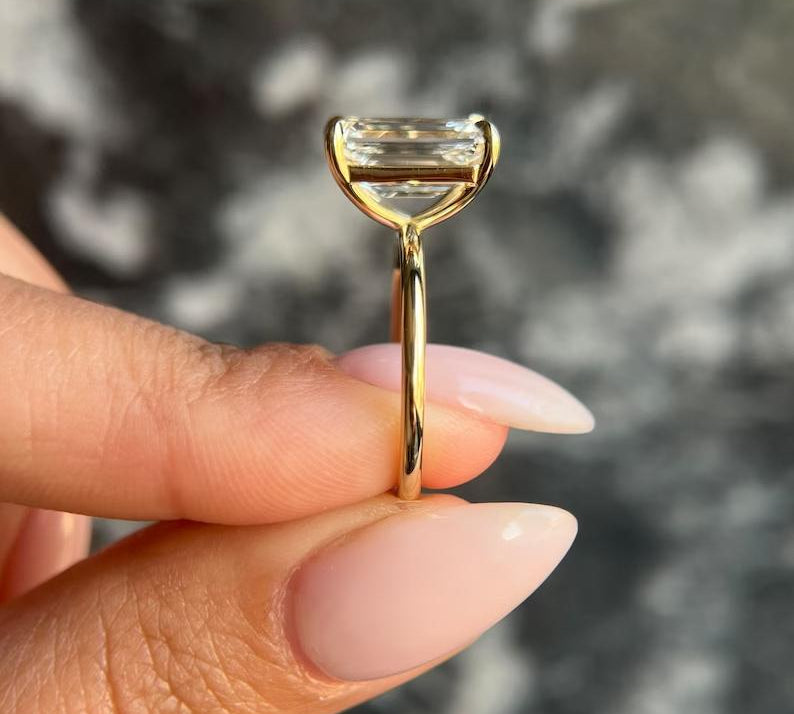 Emerald Solitaire Lab Grown Diamond Engagement Ring