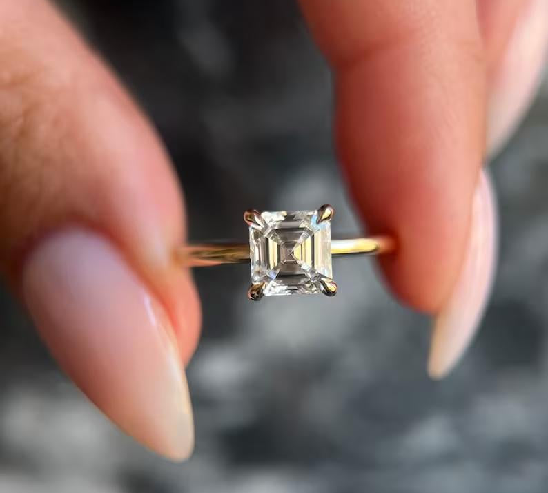 1.0 CT Asscher Solitaire CVD E/VS2 Diamond Engagement Ring 1