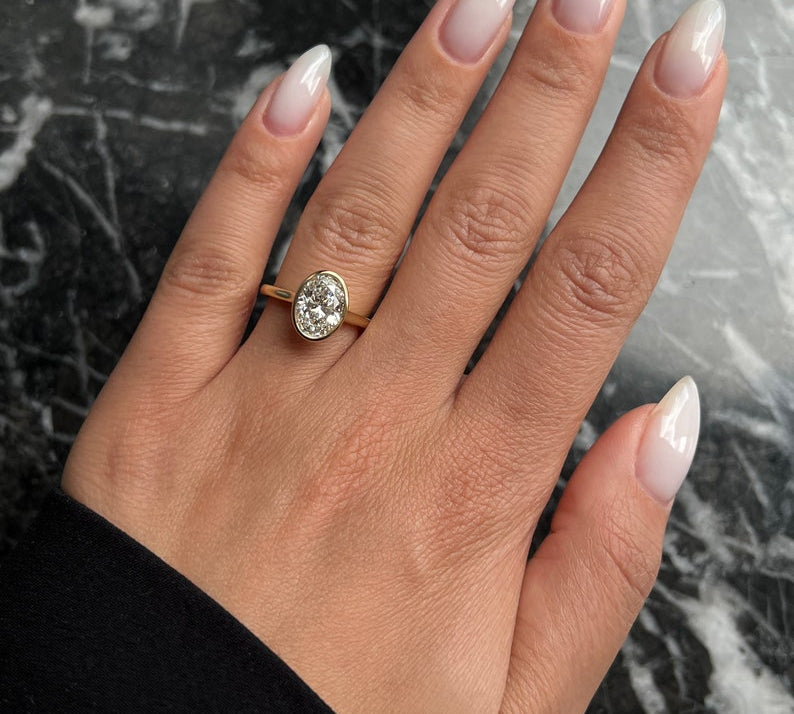 Oval Bezel Solitaire Lab Grown Diamond Engagement Ring