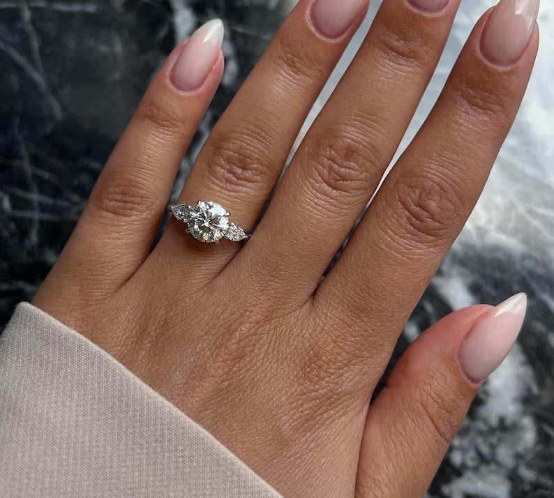 2.0 CT Round Three Stones Lab Grown Diamond Engagement Ring