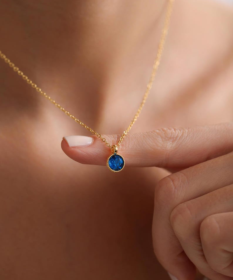 0.20 CT Round Solitaire Blue Topaz Gemstone Necklace