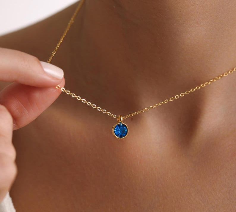 0.20 CT Round Solitaire Blue Topaz Gemstone Necklace