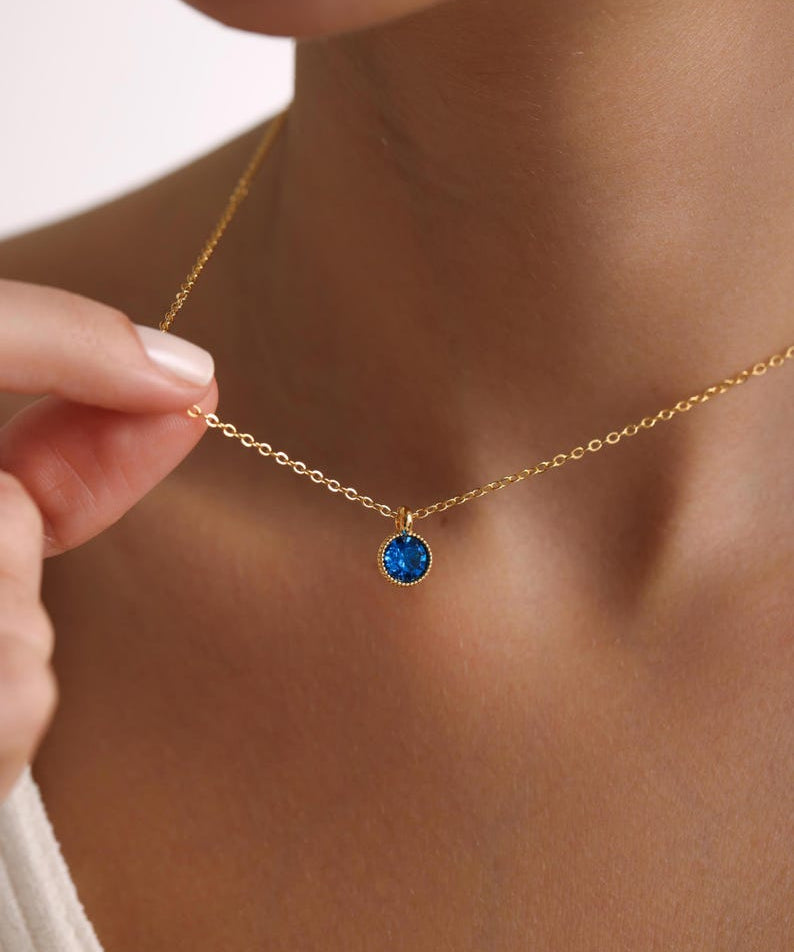 0.20 CT Round Solitaire Blue Topaz Gemstone Necklace