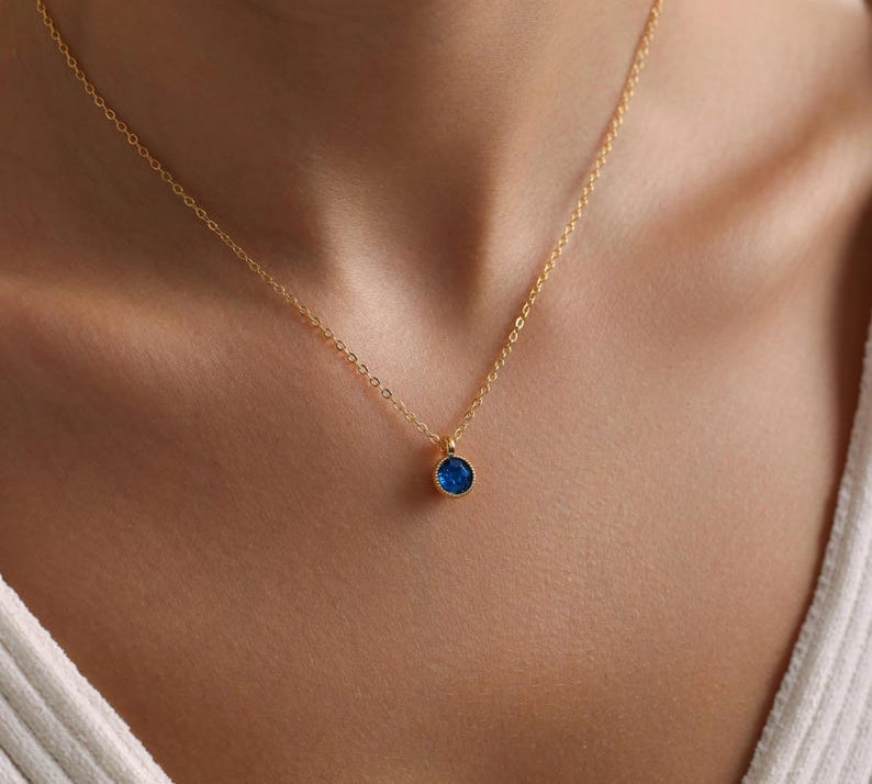 0.20 CT Round Solitaire Blue Topaz Gemstone Necklace