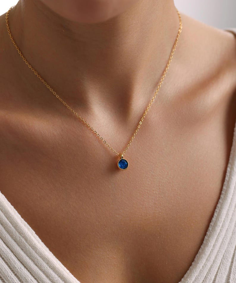 0.20 CT Round Solitaire Blue Topaz Gemstone Necklace