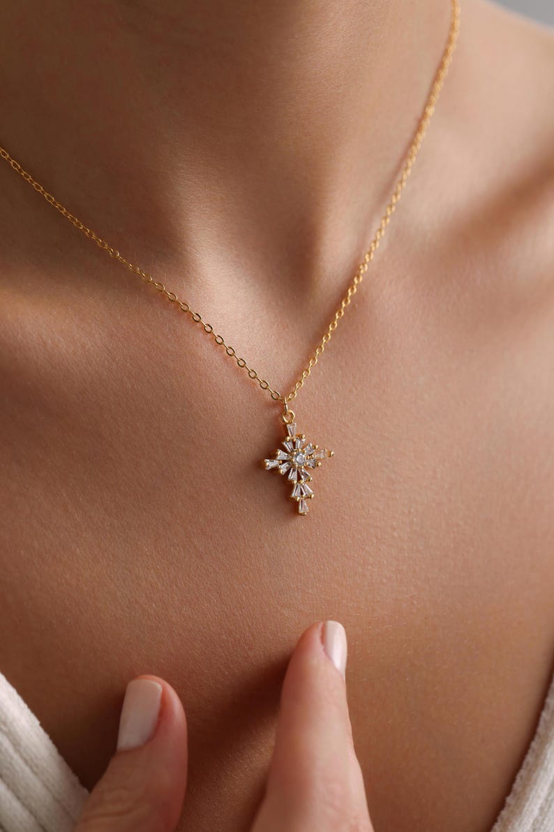 0.4 TCW Round & Bageutte Cut Cross Moissanite Necklace