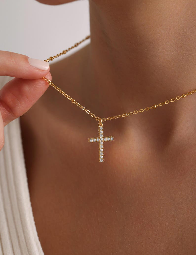 0.6 TCW Round Cut Cross Moissanite Pendant Necklace