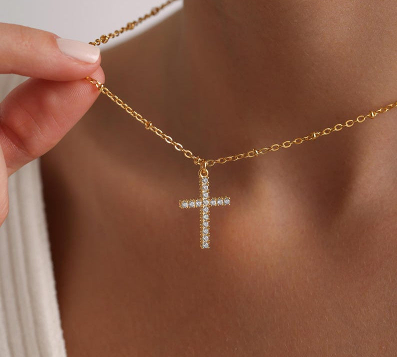 0.6 TCW Round Cut Cross Moissanite Pendant Necklace