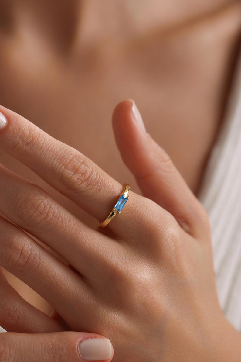 0.5 CT Baguette Solitaire Blue Topaz Gemstone Engagement Ring