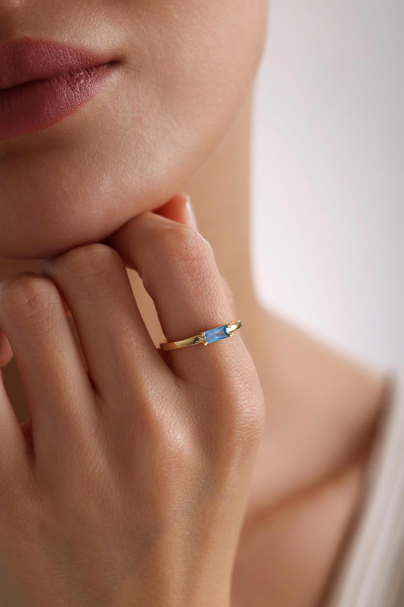 0.5 CT Baguette Solitaire Blue Topaz Gemstone Engagement Ring