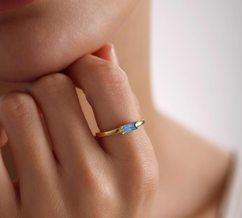 0.5 CT Baguette Solitaire Blue Topaz Gemstone Engagement Ring