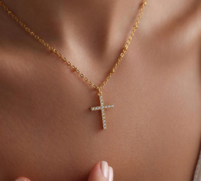 0.6 TCW Round Cut Cross Moissanite Pendant Necklace