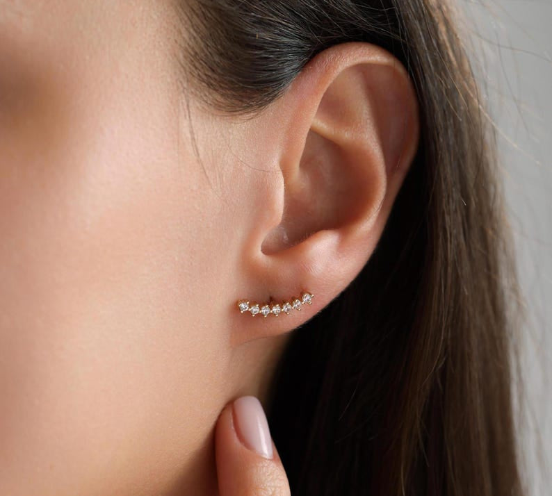 0.4 TCW Round Moissanite Curved Bar Stud Earrings