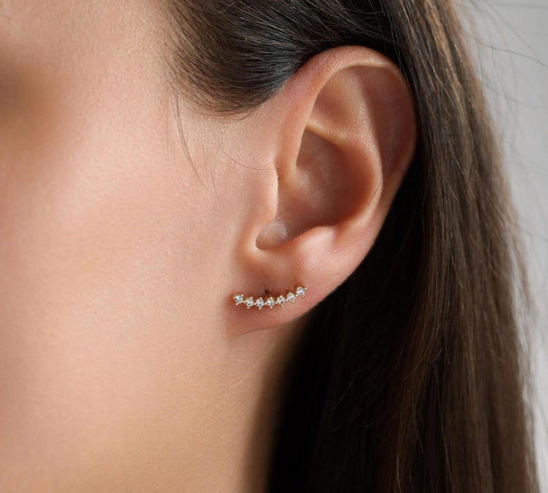 0.4 TCW Round Moissanite Curved Bar Stud Earrings