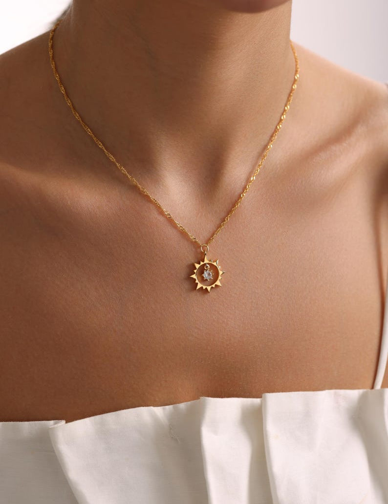 0.20 CT Round Sun Charm Moissanite Necklace
