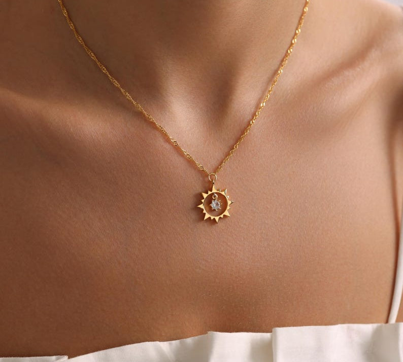 0.20 CT Round Sun Charm Moissanite Necklace