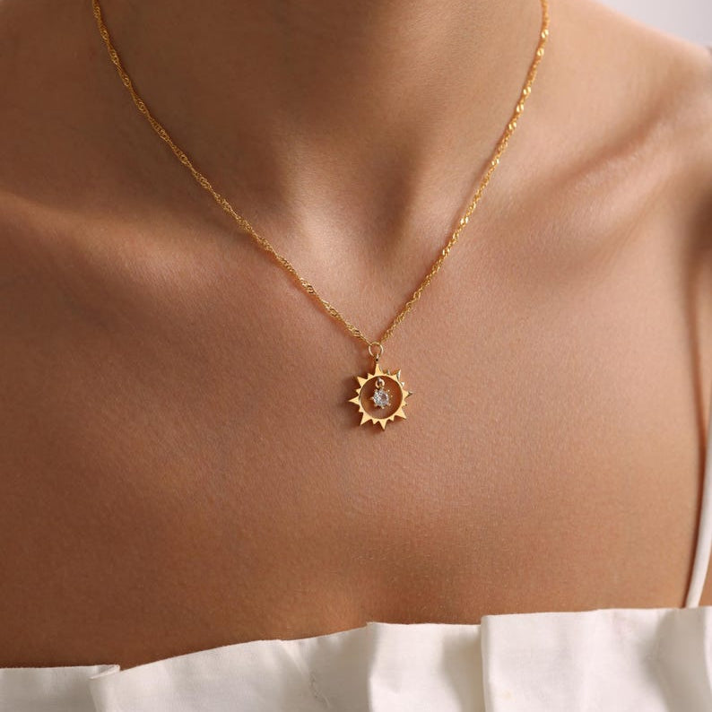 0.20 CT Round Sun Charm Moissanite Necklace