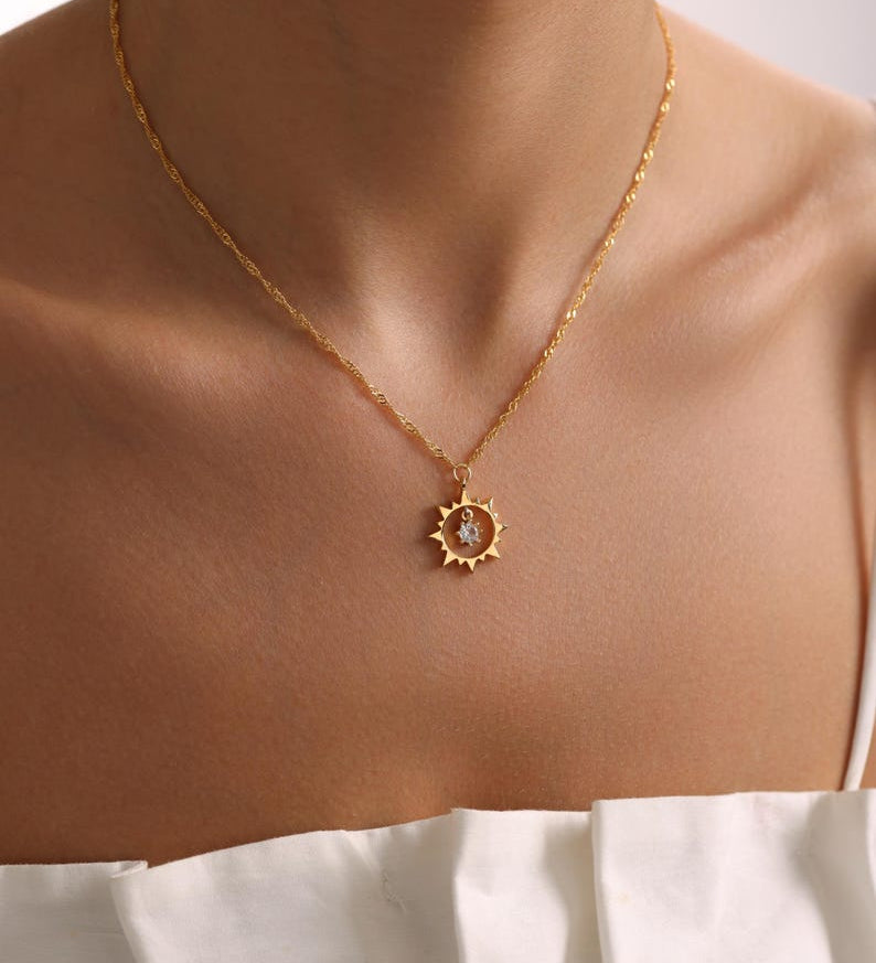0.20 CT Round Sun Charm Moissanite Necklace