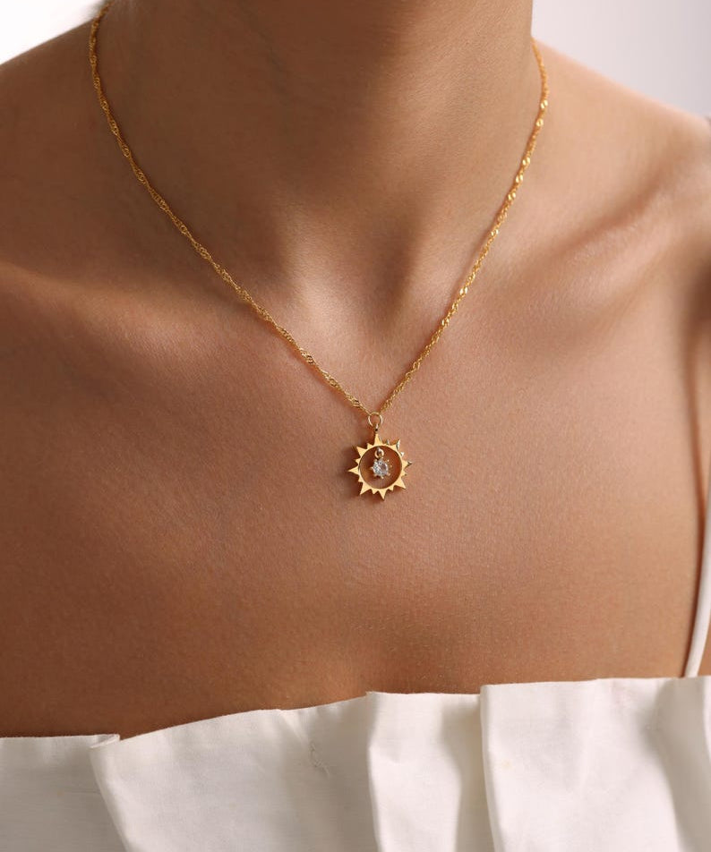 0.20 CT Round Sun Charm Moissanite Necklace