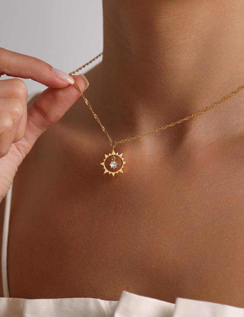 0.20 CT Round Sun Charm Moissanite Necklace