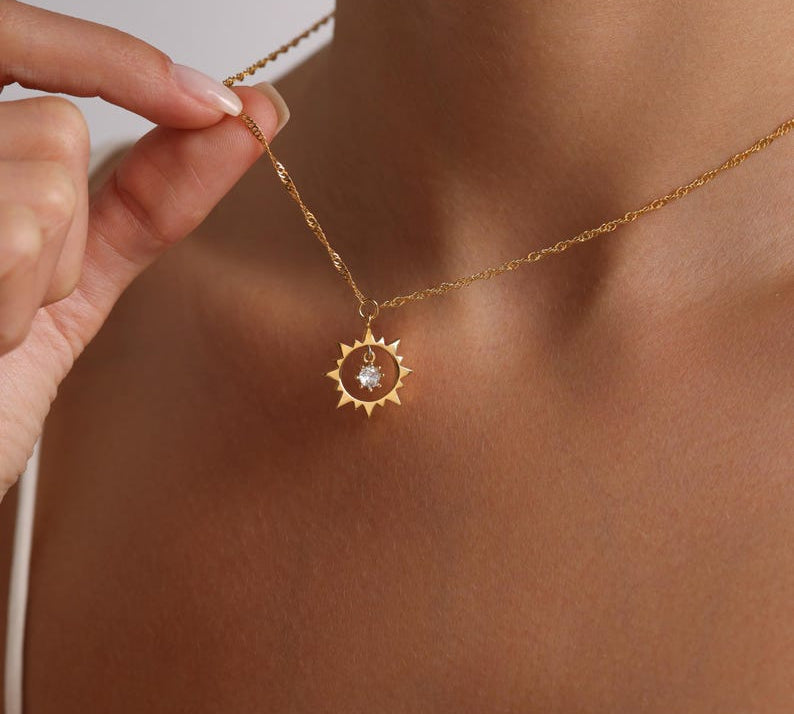 0.20 CT Round Sun Charm Moissanite Necklace