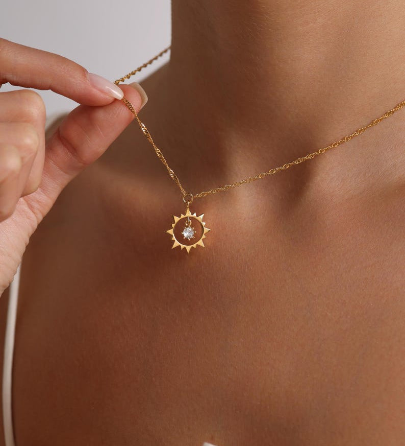 0.20 CT Round Sun Charm Moissanite Necklace