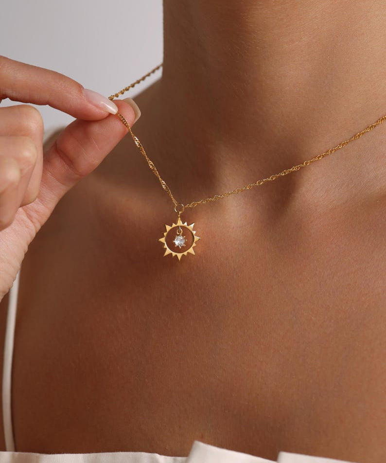 0.20 CT Round Sun Charm Moissanite Necklace