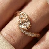 1.0 CT Pear Swirl Pave Lab Grown Champagne Diamond Engagement Ring
