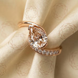 1.0 CT Pear Swirl Pave Lab Grown Champagne Diamond Engagement Ring