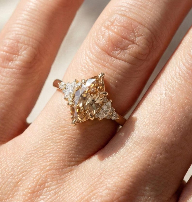 3.0 CT Marquise Cluster Lab Grown Champagne Diamond Engagement Ring