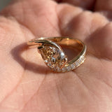 1.0 CT Pear Swirl Pave Lab Grown Champagne Diamond Engagement Ring