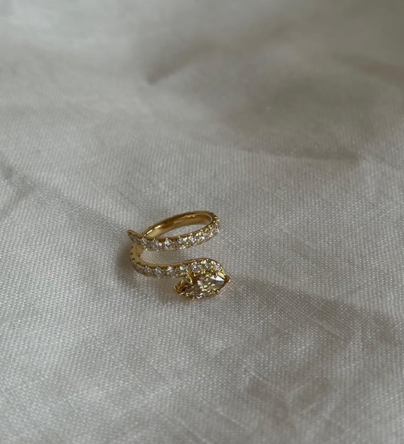 1.0 CT Marquise Spiral Lab Grown Champagne Diamond Engagement Ring