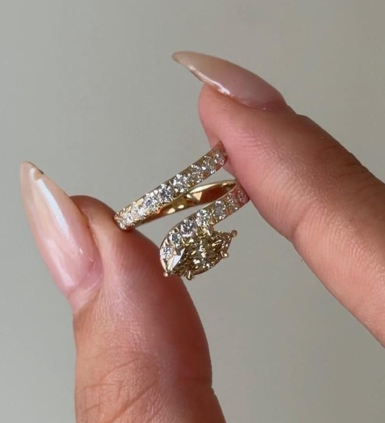 1.0 CT Marquise Spiral Lab Grown Champagne Diamond Engagement Ring