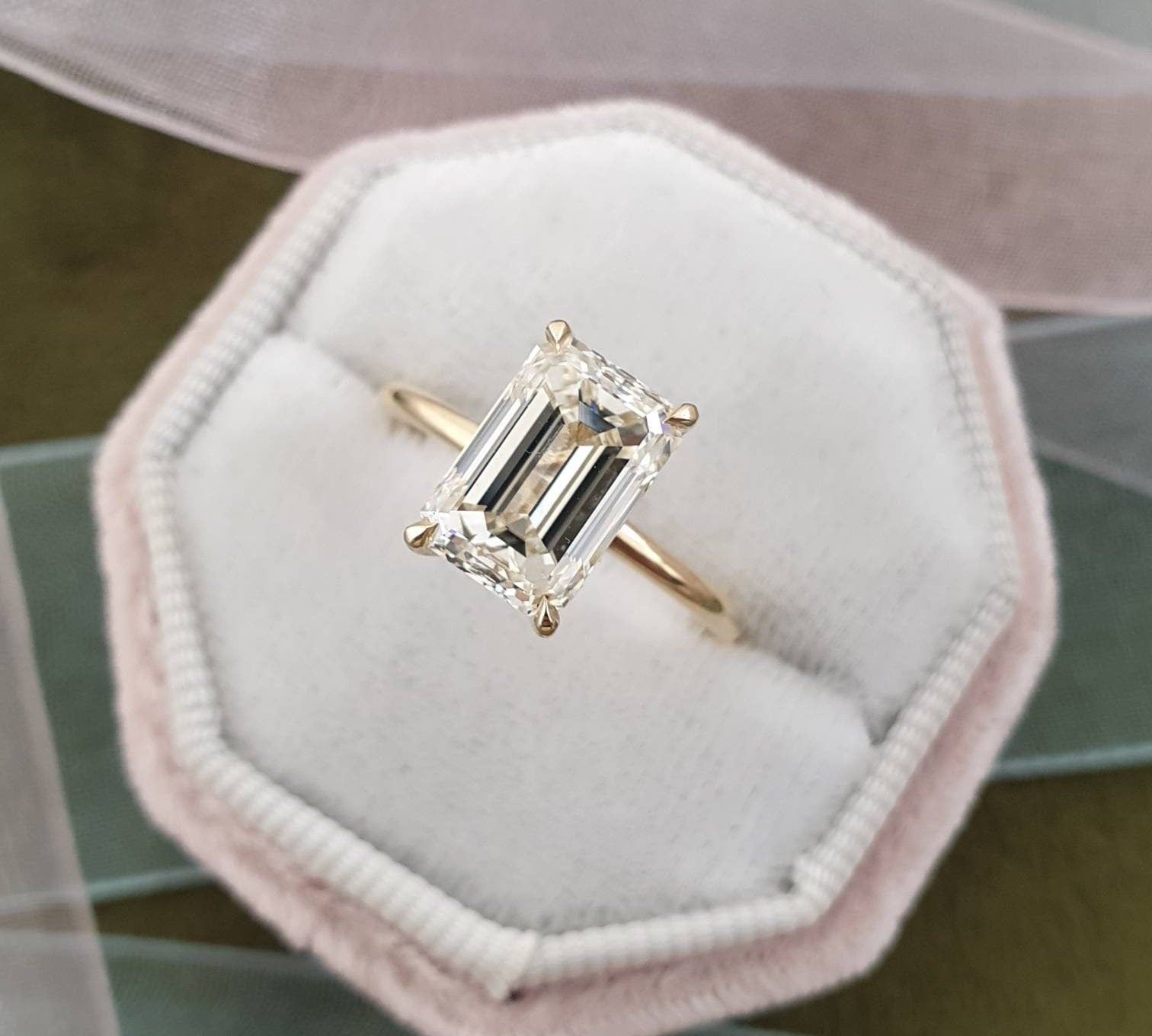 Emerald Hidden Halo Lab Grown Diamond Engagement Ring