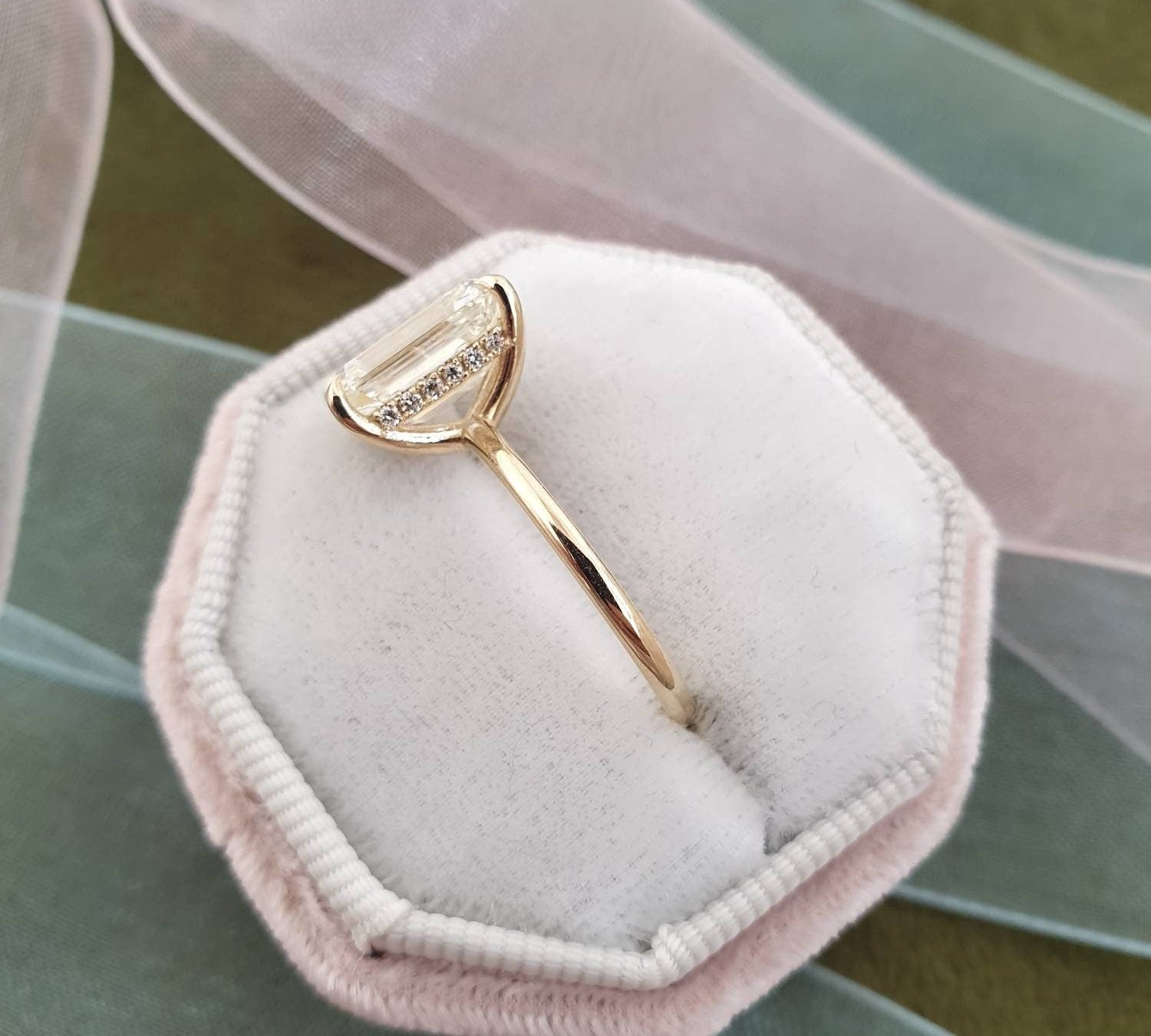 Emerald Hidden Halo Lab Grown Diamond Engagement Ring