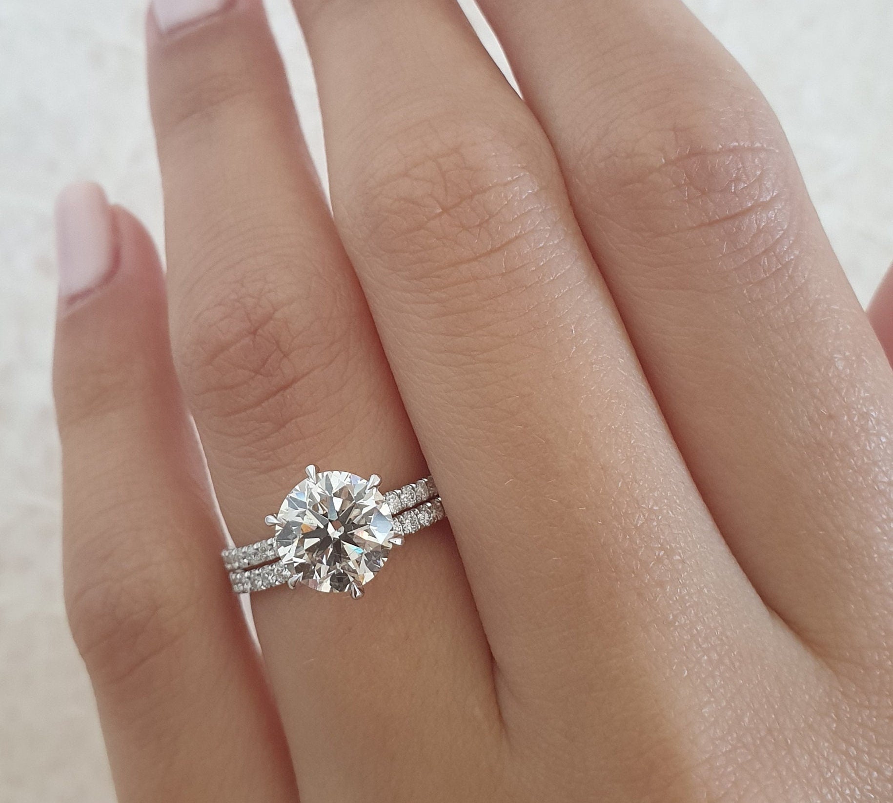 Round Cut Pave Lab Grown Diamond Engagement Ring