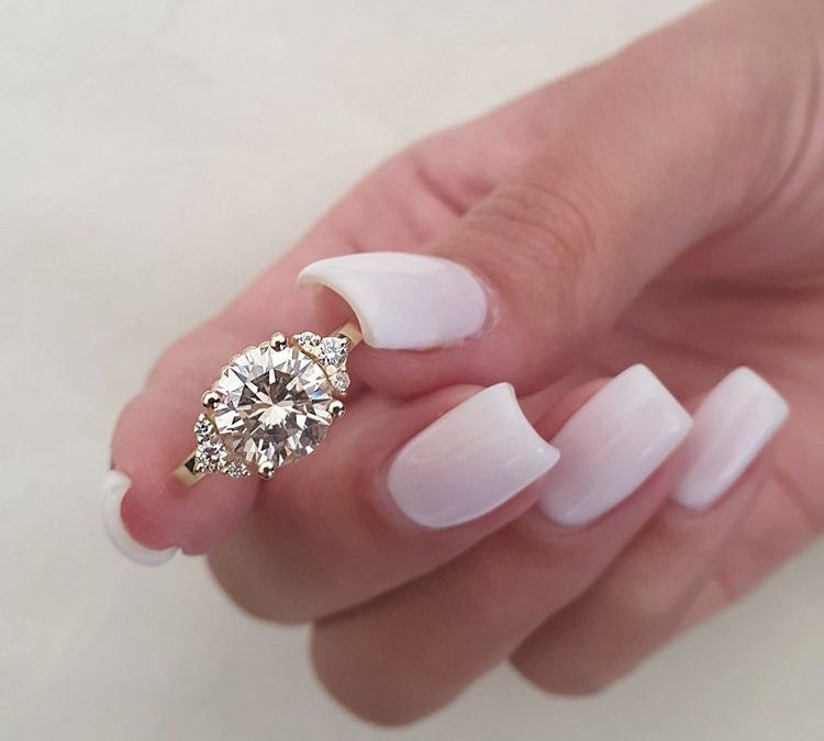 Round Cluster Lab Grown Diamond Engagement Ring