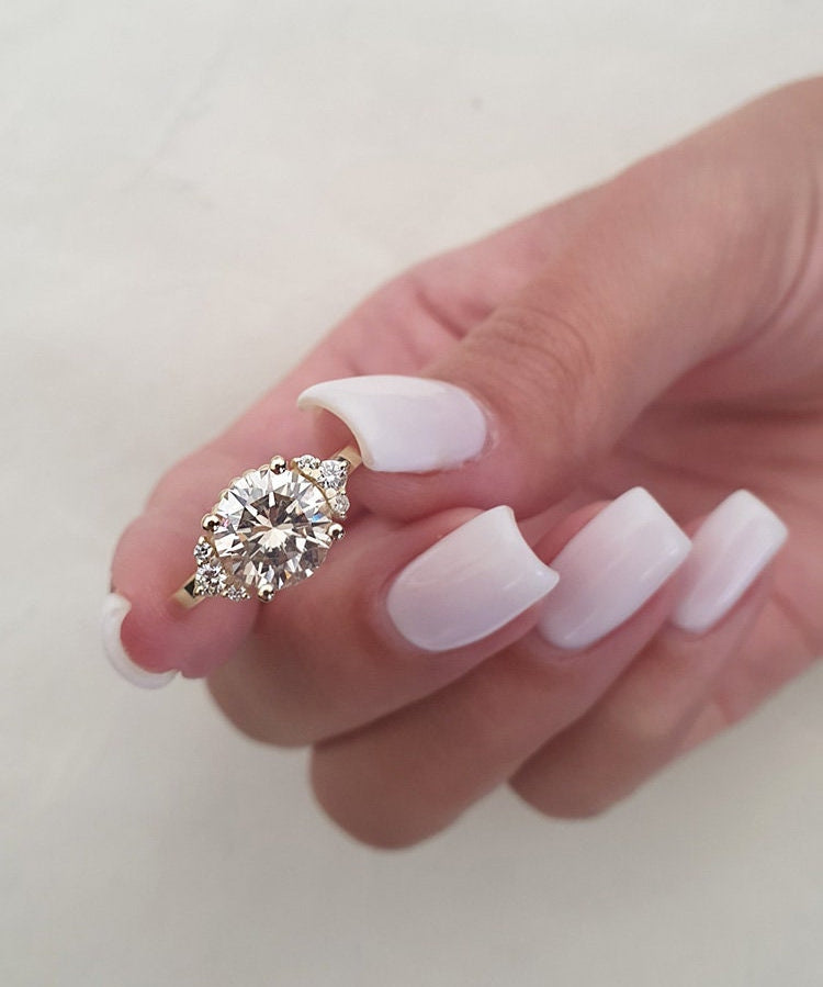 Round Cluster Lab Grown Diamond Engagement Ring