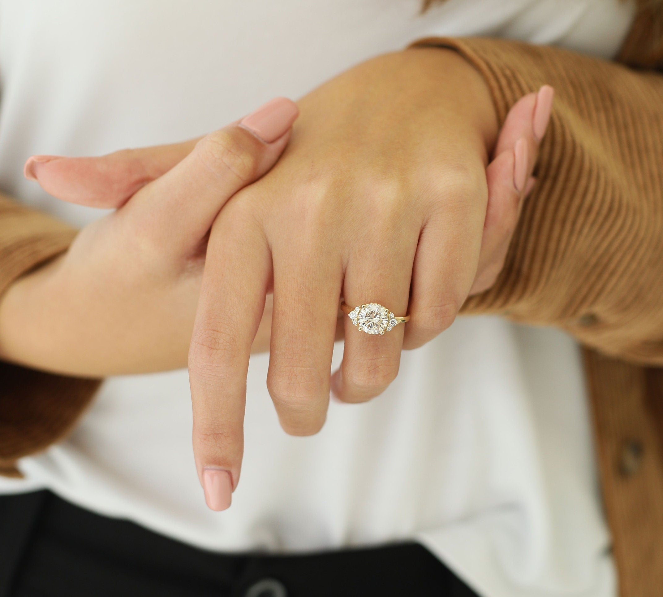 Round Cluster Lab Grown Diamond Engagement Ring