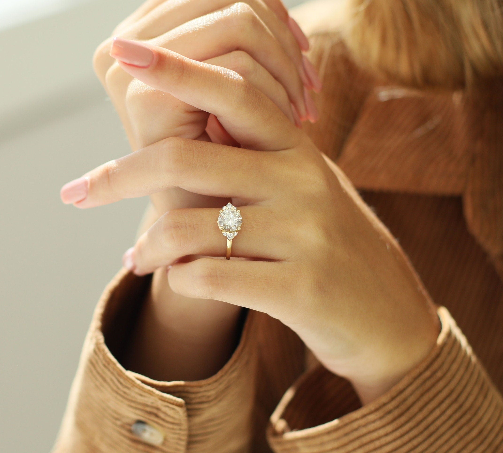 Round Cluster Lab Grown Diamond Engagement Ring
