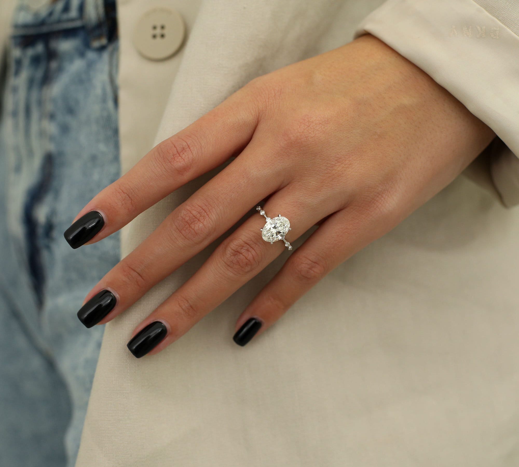 Oval Cut Pave Lab Grown Diamond Engagement Ring