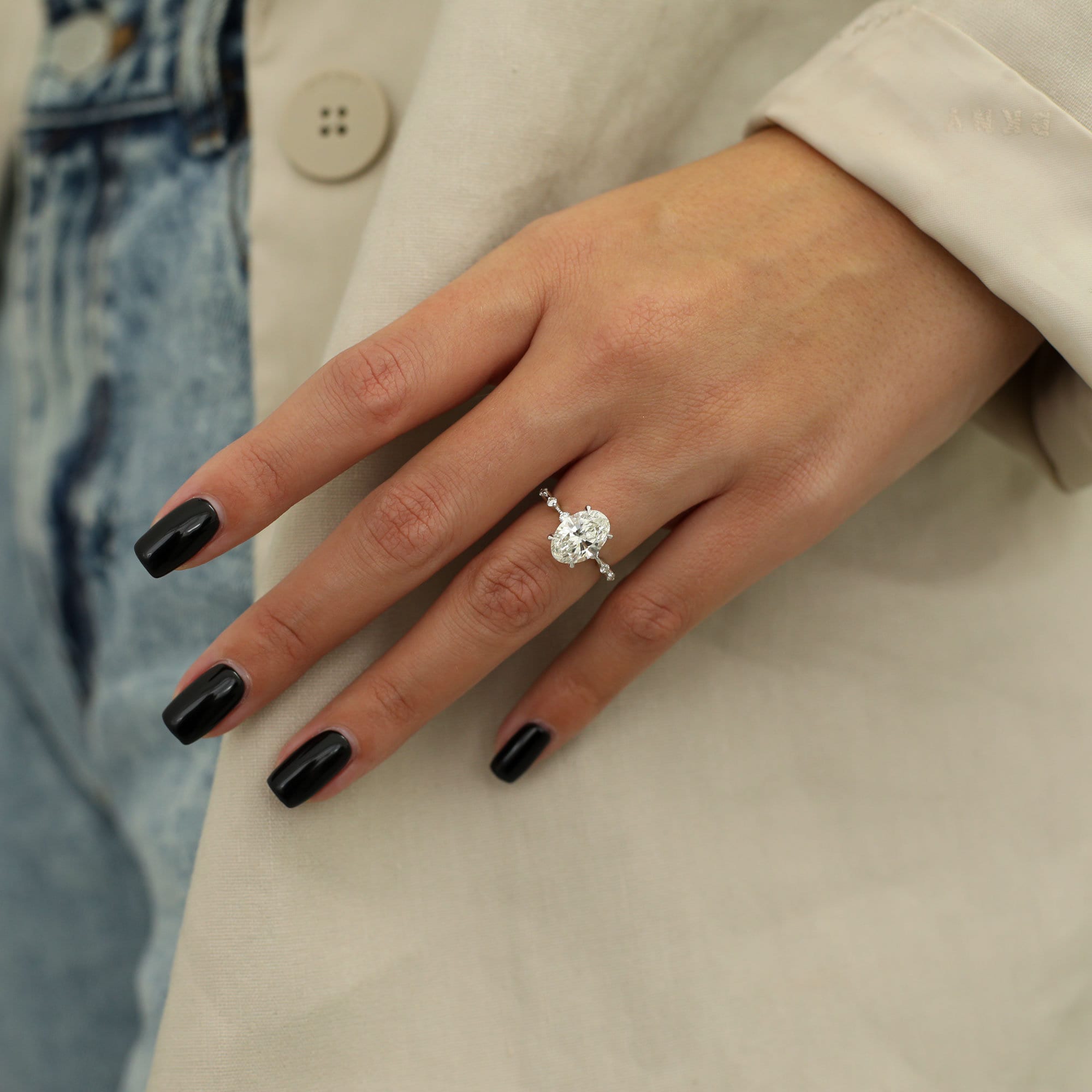 Oval Cut Pave Lab Grown Diamond Engagement Ring