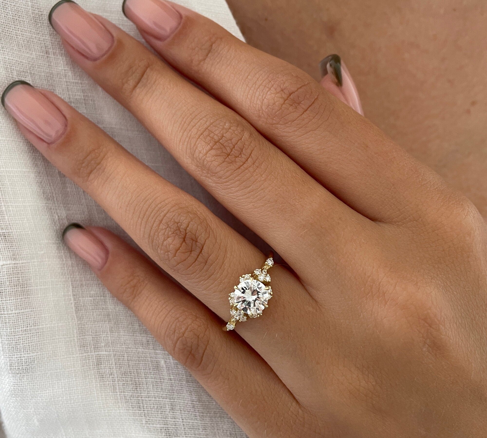 Round Cluster Lab Grown Diamond Engagement Ring