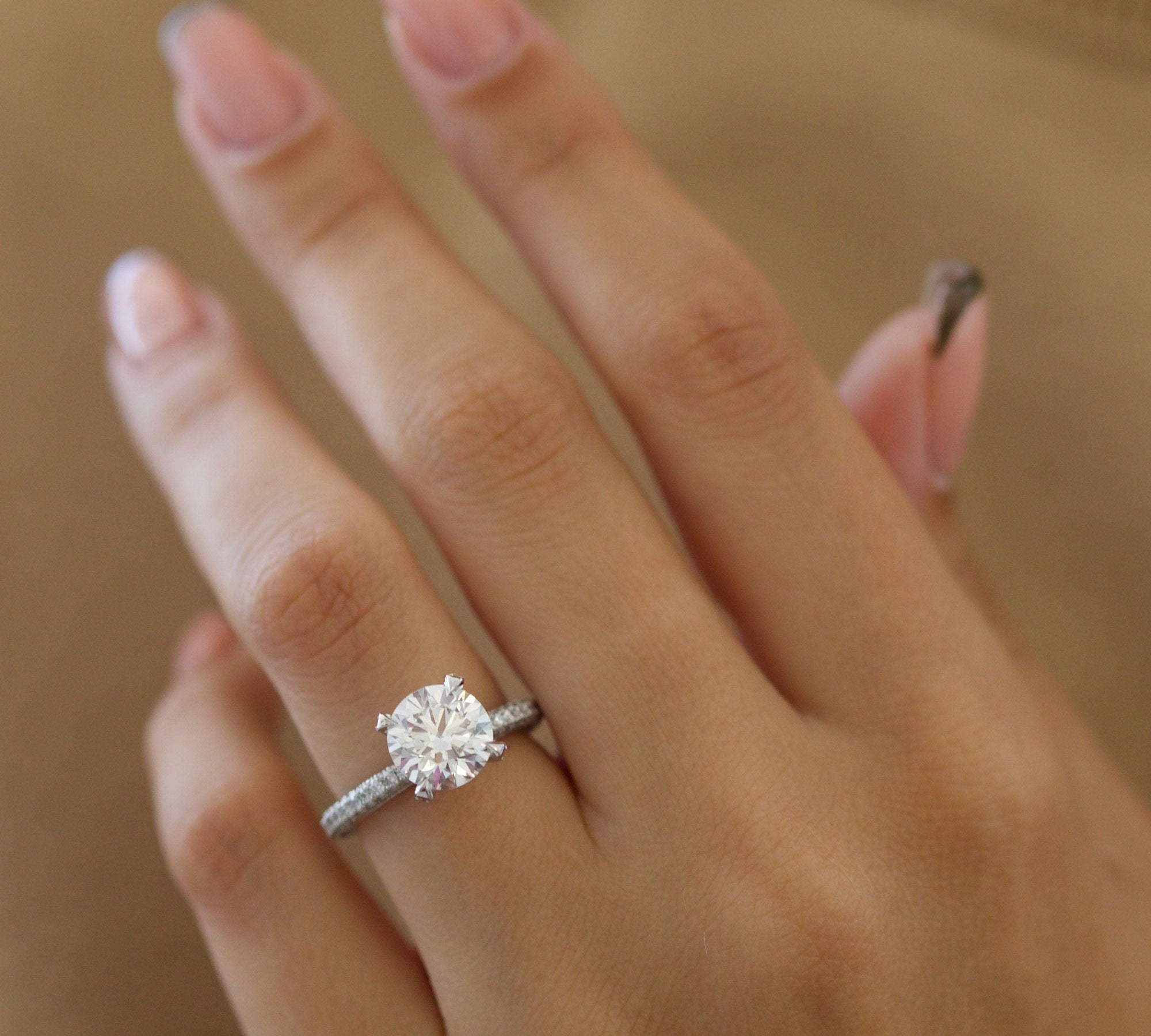 Round Cut Pave Lab Grown Diamond Engagement Ring